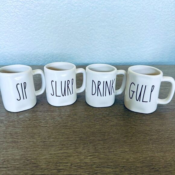 Rae Dunn Espresso Ceramic Farmhouse Coffee Mugs Set Sip Slurp Drink Gulp - Picture 1 of 4